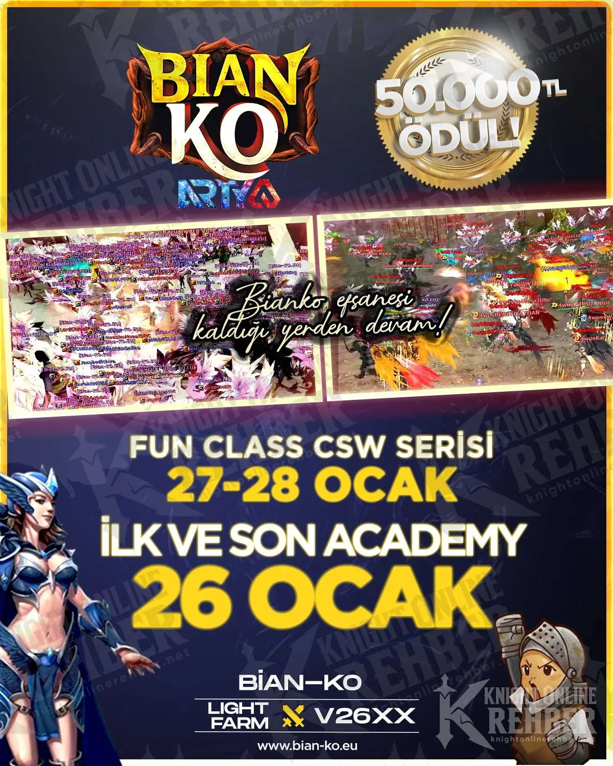 BianKO Light Farm V26XX poster: 50,000 TL prize, Fun Class CSW series 27-28 January, first and last Academy 26 January